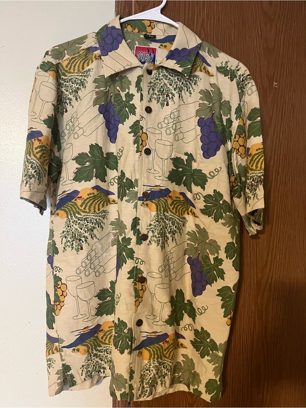 Dem Crazy Men's Short-Sleeve Vineyard Print Shirt - Cream & Green